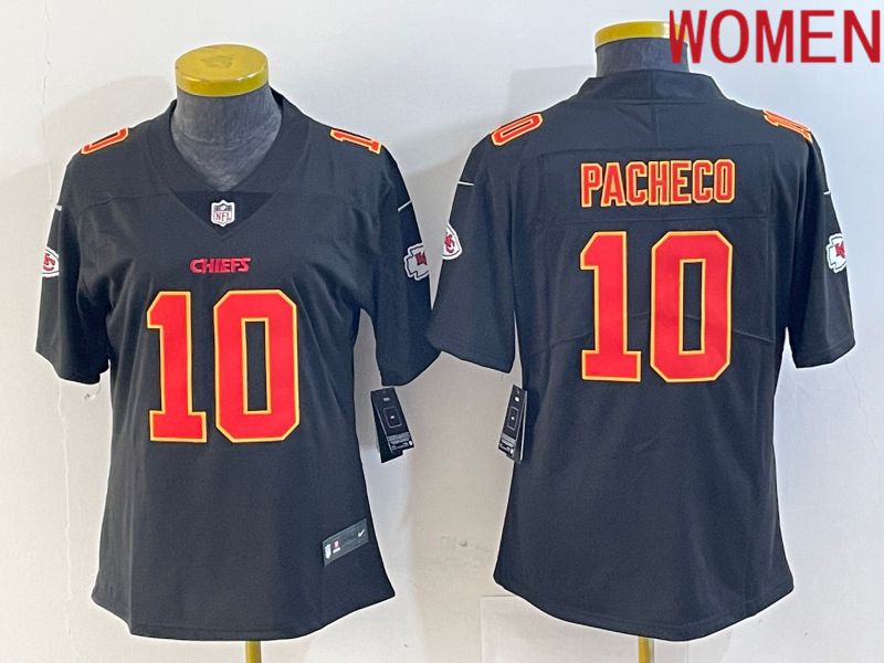 Women Kansas City Chiefs 10 Pacheco Black gold 2024 Nike Vapor Limited NFL Jersey style 1